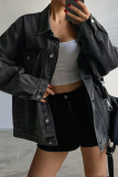 Oversized Cropped Denim Jacket Collar Button Casual Coat
