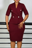 Double Breasted Blazer Dress Half Sleeve Bodycon Office Gown