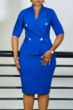 Double Breasted Blazer Dress Half Sleeve Bodycon Office Gown