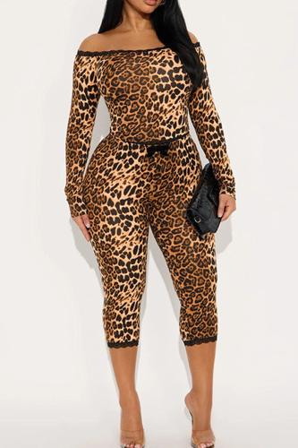 Off-shoulder Long Sleeve Top Drawstring Capri Pants Two-piece Set