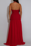 Elegant Solid Color Backless Halter Long Dresses