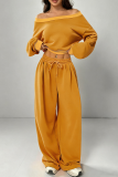 Off-shoulder Cropped Sweatshirt Drawstring Wide-leg Pants Casual Stylish Two-piece Set