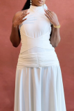 Halter Stand Collar Ruched Dress Slim Flared Elegant Long Gown
