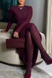 Long-sleeve Slim Dress Ruched Wrap Design Elegant Maxi Gown