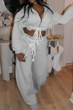 Hooded Cropped Top Rope Accent Wide-leg Pants Casual Two-piece