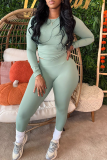 Casual Solid Color Patchwork O Neck Long Sleeve Two Pieces