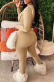 Casual Solid Color Patchwork O Neck Long Sleeve Two Pieces