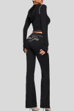 Zipper Ruched Cropped Top Flared Slim Loungewear Two-piece