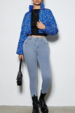Paisley Reversible Cropped Puffer Jacket Stand-Collar Zip Coat