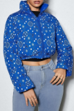 Paisley Reversible Cropped Puffer Jacket Stand-Collar Zip Coat