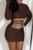 Turtleneck Lace-Up Cutout Dress Bodycon Long-Sleeve Mini