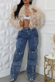 Feather Fringe Cropped Jacket Oversized Fluffy Open Front Top