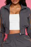 Stripe-Accent Cropped Jacket & Cargo Pants Two-Piece Set Casual Edgy Outfit