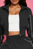 Stripe-Accent Cropped Jacket & Cargo Pants Two-Piece Set Casual Edgy Outfit