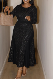 Textured Accent Long-Sleeve Waist-Fit Midi Dress Elegant Party Bodycon Gown