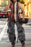 Color-Block Zipper Striped Halter Top Edgy Cutout Corset Blouse