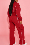 Stripe-Accent Cropped Jacket & Cargo Pants Two-Piece Set Casual Edgy Outfit