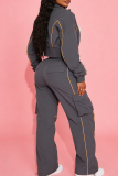Stripe-Accent Cropped Jacket & Cargo Pants Two-Piece Set Casual Edgy Outfit
