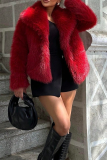 Faux Fur Jacket Short Length Lapel Collar Casual Warm Outerwear