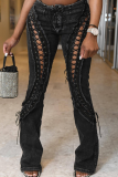 Side Lace-Up Cutout Flared Jeans Edgy Y2K Statement Denim Pants