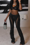 Side Lace-Up Cutout Flared Jeans Edgy Y2K Statement Denim Pants