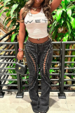 Side Lace-Up Cutout Flared Jeans Edgy Y2K Statement Denim Pants