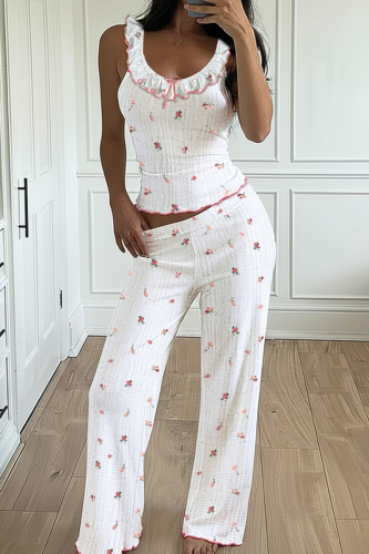 Casual Print Stringy Selvedge V Neck Sleeveless Two Pieces