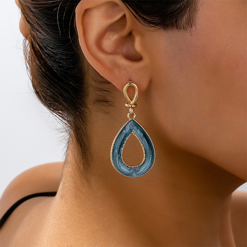 Teardrop Hollow Earrings Textured Inlay Trim Dangle Drop Jewelry