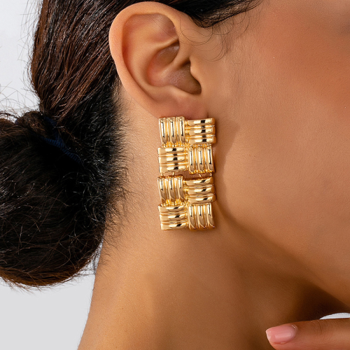Woven Square Earrings Textured Link Design Statement Stud Dangle Jewelry