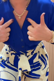Casual Print Buckle V Neck Three Quarter Two Pieces