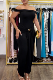 Casual Elegant Solid Color Strap Design Off Shoulder Regular Jumpsuits