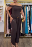 Casual Elegant Solid Color Strap Design Off Shoulder Regular Jumpsuits
