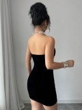 Sexy Casual Street Nightclub Pearls Decor Strapless Backless Dress Dresses