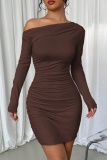 Sexy Casual Nightclub Office lady Solid Color Off Shoulder Wrapped Skirt Dresses