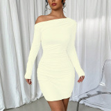 Sexy Casual Nightclub Office lady Solid Color Off Shoulder Wrapped Skirt Dresses