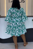 Casual Daily Elegant Print Buttons Ruffle V Neck Printed Dresses