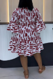 Casual Daily Elegant Print Buttons Ruffle V Neck Printed Dresses