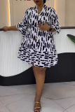 Casual Daily Elegant Print Buttons Ruffle V Neck Printed Dresses
