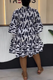 Casual Daily Elegant Print Buttons Ruffle V Neck Printed Dresses