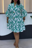Casual Daily Elegant Print Buttons Ruffle V Neck Printed Dresses