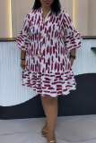 Casual Daily Elegant Print Buttons Ruffle V Neck Printed Dresses
