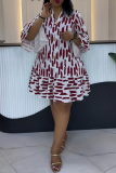 Casual Daily Elegant Print Buttons Ruffle V Neck Printed Dresses