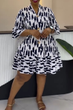 Casual Daily Elegant Print Buttons Ruffle V Neck Printed Dresses