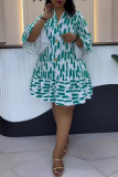 Casual Daily Elegant Print Buttons Ruffle V Neck Printed Dresses