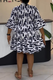 Casual Daily Elegant Print Buttons Ruffle V Neck Printed Dresses