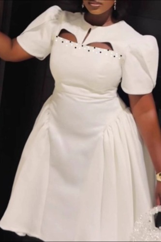 Casual Street Vacation Prom Birthday Homecoming Y2k Solid Color Beading O Neck A Line Short Sleeve Dress