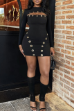 Sexy Nightclub Solid Color Hollow Out O Neck Wrapped Skirt Dresses