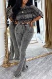 Casual Solid Color Off Shoulder Two Pieces