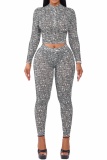 Solid Color Colorblock Zipper Long Sleeve Two Pieces