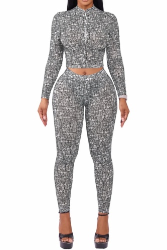 Solid Color Colorblock Zipper Long Sleeve Two Pieces
